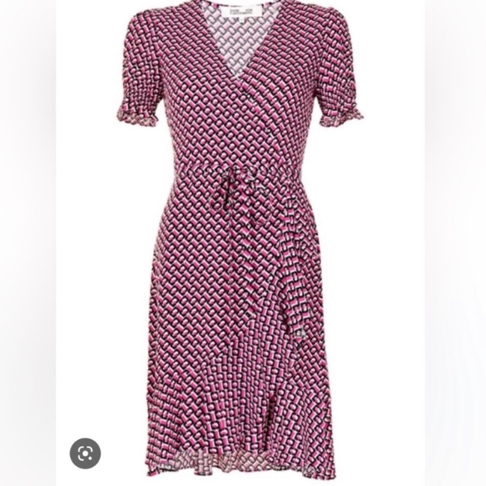 Diane von Furstenberg Emilia 3D Chain Printed Wrap Dress – Size XL